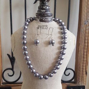 Handmade Gray Pearl Necklace w/Matching Earrings